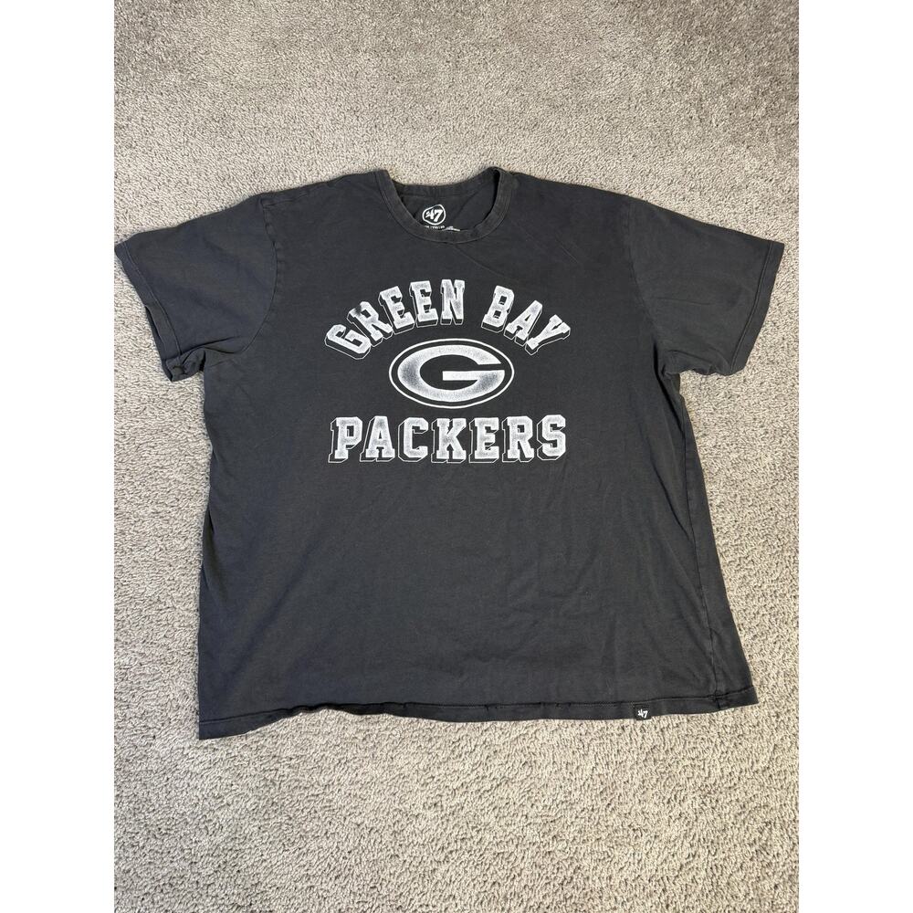 Green Bay Packers Shirt Mens 2XL Black NFL Football Cotton Short Sleeve '47